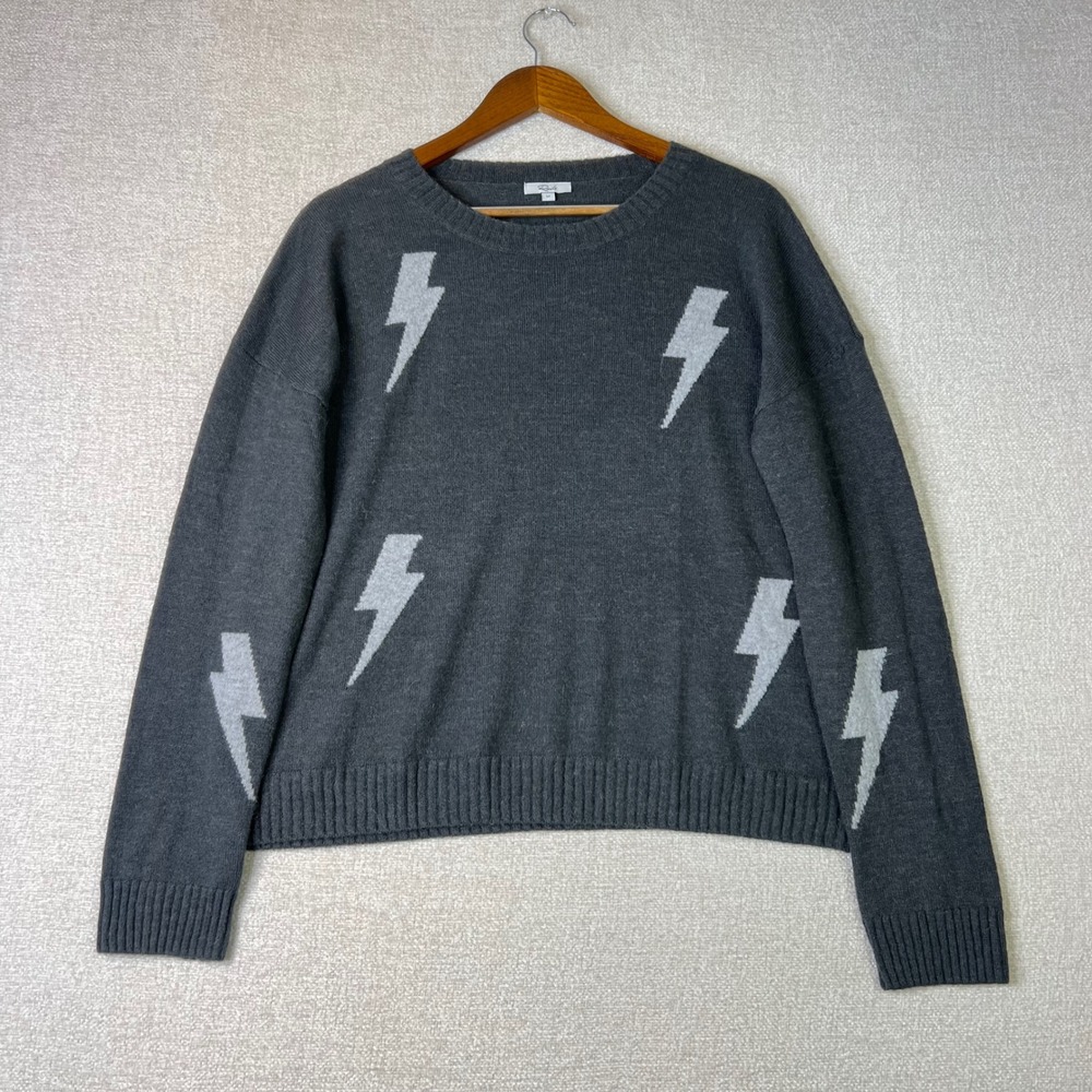 Rails Perci Charcoal Lightning Bolt Wool Alpaca Blend Sweater Medium Grey